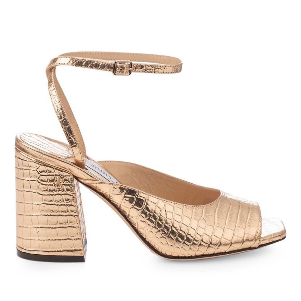 Jimmy Choo Jassidy Croc-Embossed Metallic Leather Sandals size 37.5